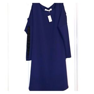 Navy Blue Long Sleeve Cold Shoulder Dress